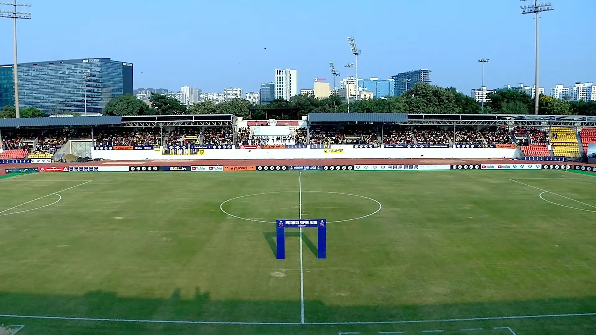 Prepared football ground at Shree Shiv Chhatrapati Sports Complex